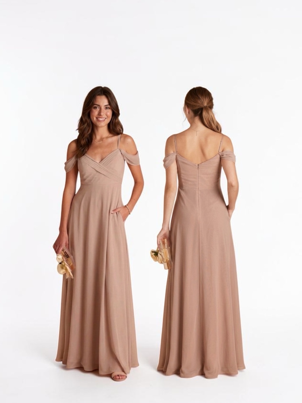 Birdy Grey Spence Convertible Maxi Dress Bridesmaid taupe Chiffon Sz L NWT